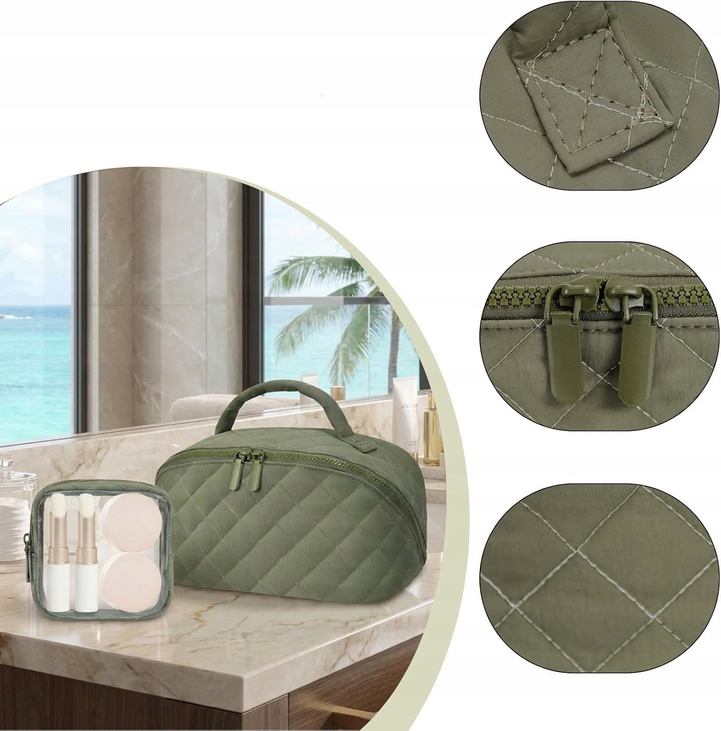 LARGE FLUFFY COSMETIC BAG 180° SPACIOUS, GREEN Manufacturer code ZIELONY DUŻA PUSZYSTA KOSMETYCZKA ROZKŁADANA
