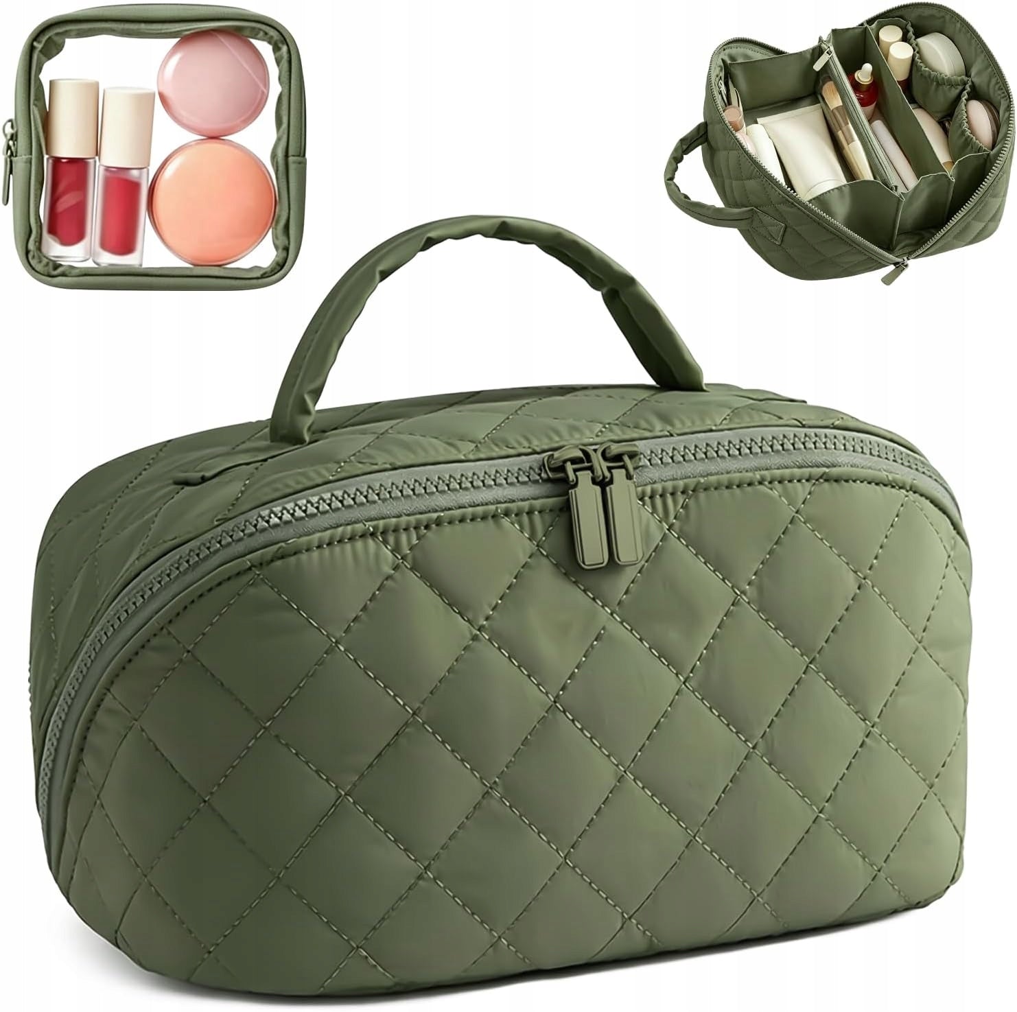 LARGE FLUFFY COSMETIC BAG 180° SPACIOUS, GREEN