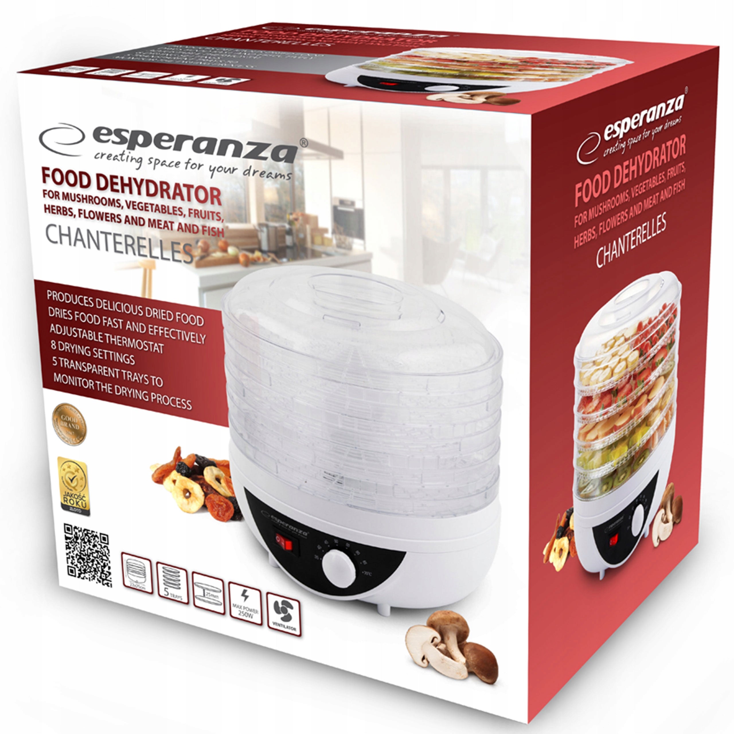 LARGE FOOD DRYER FOR MUSHROOMS FRUIT VEGETABLES HERBS 5 SIEVES STRONG 250W Brand Esperanza