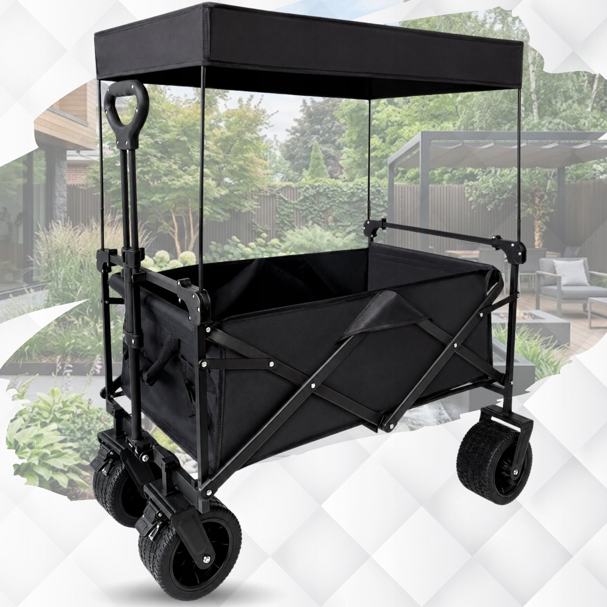 LARGE Folding Garden Trolley BEACH Transport with Roof Wide Wheels Brand MatMay
