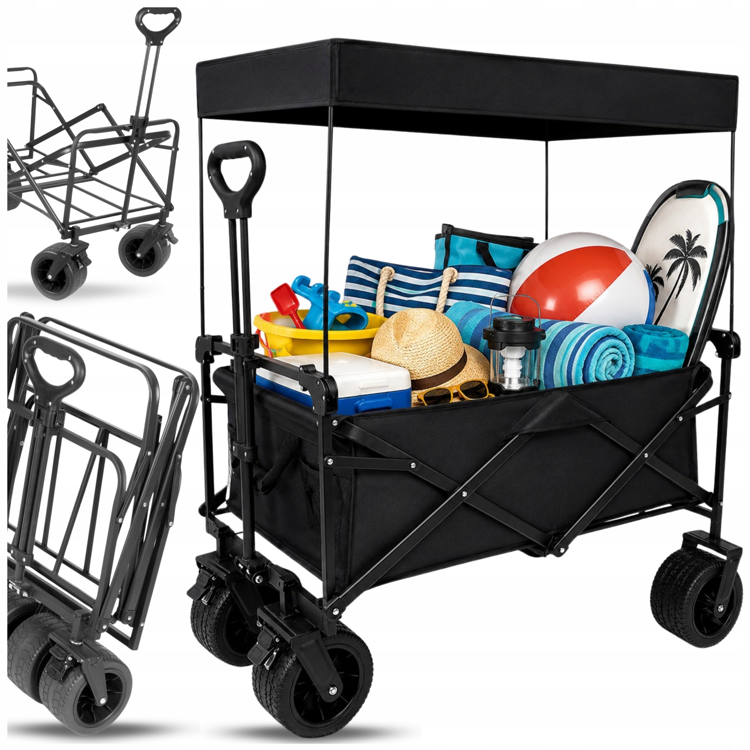 LARGE Folding Garden Trolley BEACH Transport with Roof Wide Wheels