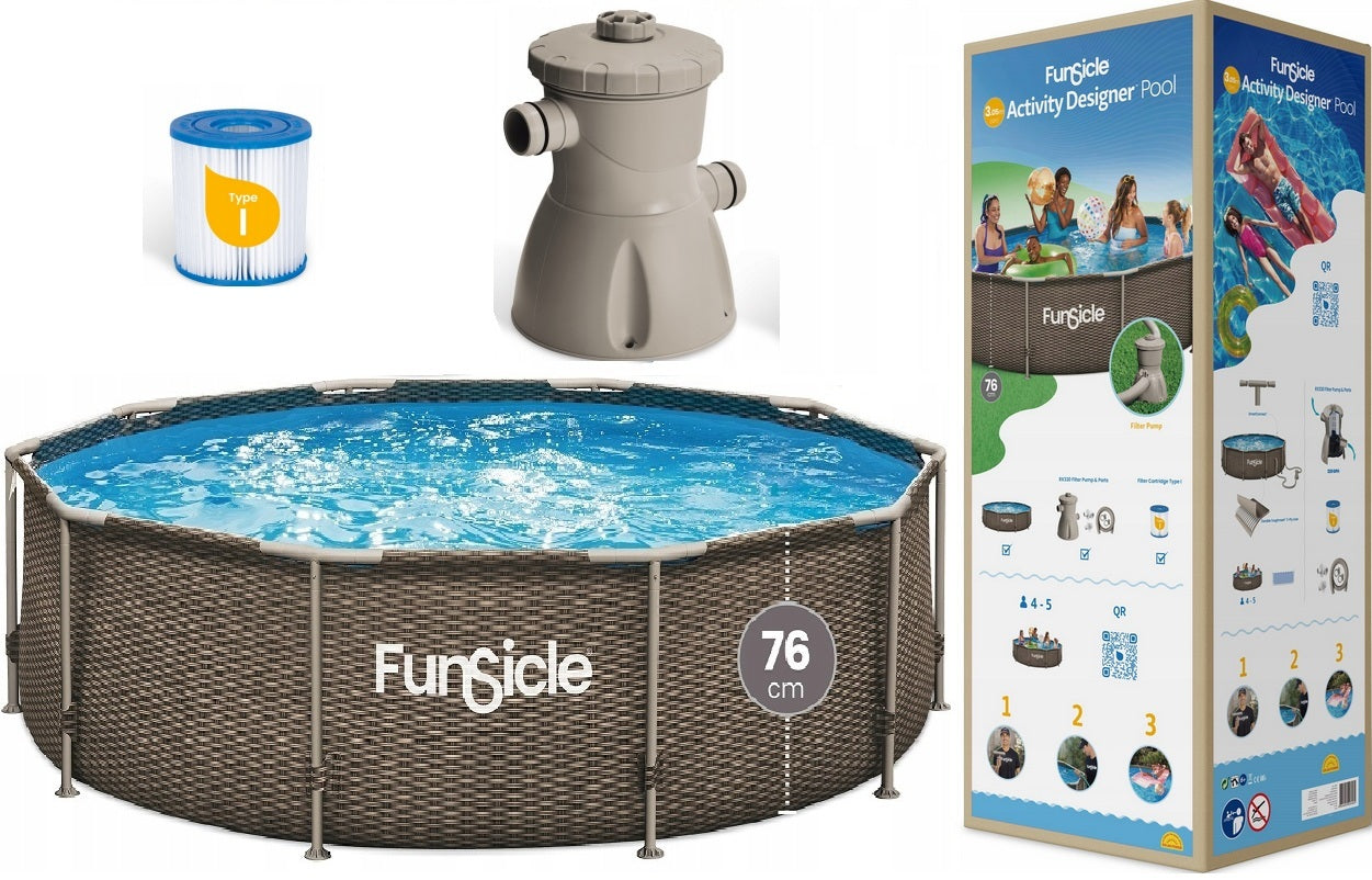 LARGE GARDEN FRAME POOL WITH PUMP 366x76 cm RATTAN MODEL 2026