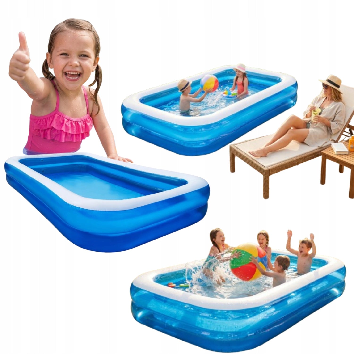 LARGE GARDEN POOL FOR SUMMER FAMILY BACKYARD 305 X 183 X 50 CM + PATCH