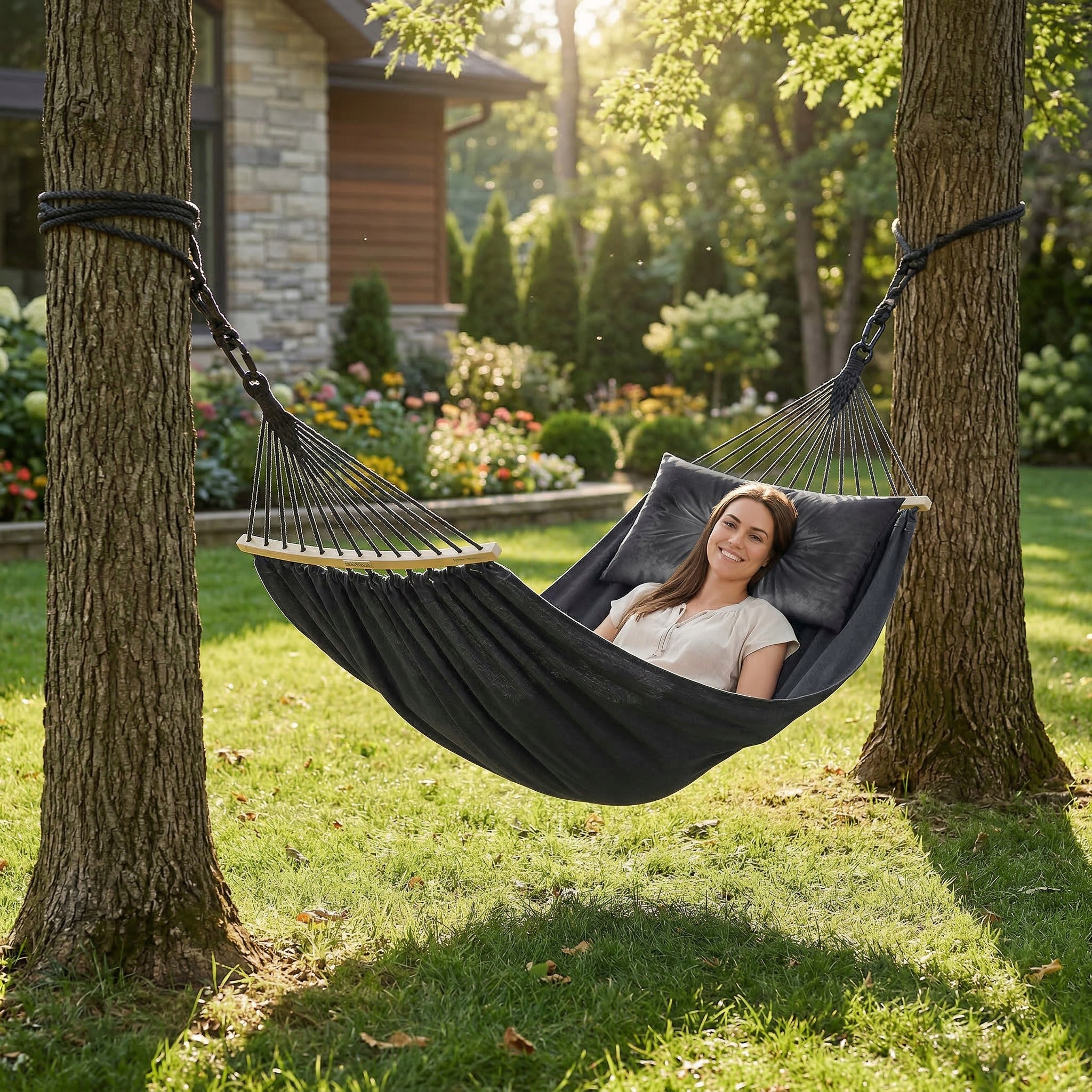 LARGE HAMMOCK 2 SEATER GARDEN SWING XXL 280x150 CM STRONG STABLE Packaging status original