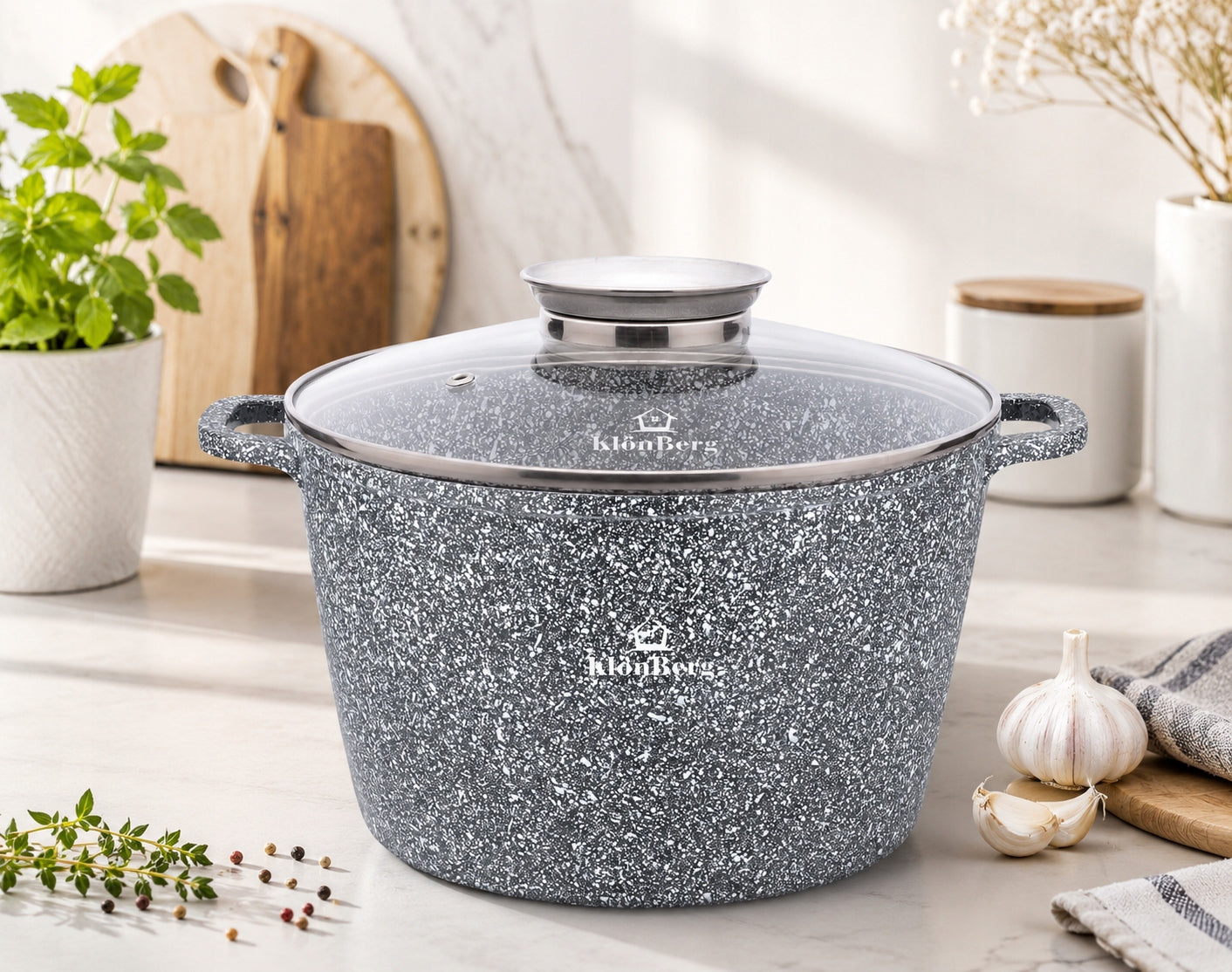LARGE HIGH MARBLED POT BRITTANY 32CM 15L INDUCTION GAS KlönBerg Manufacturer code 3947