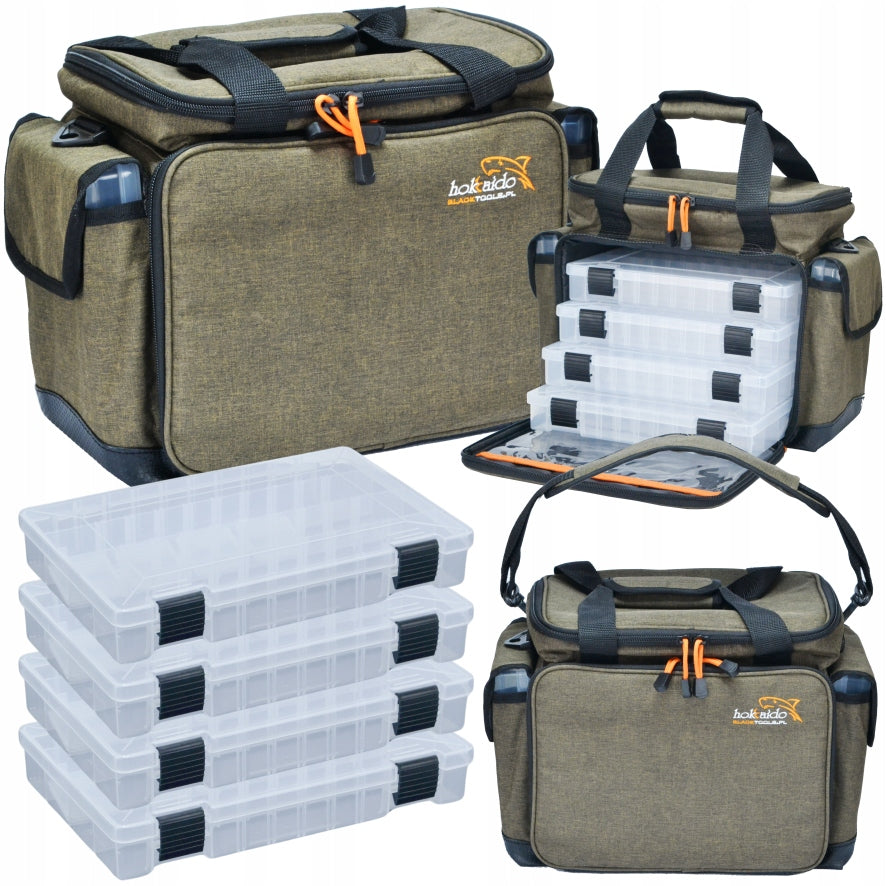 LARGE HOKKADO SHOULDER FISHING BAG 6 BOXES RIGID BOTTOM 30/40/20CM