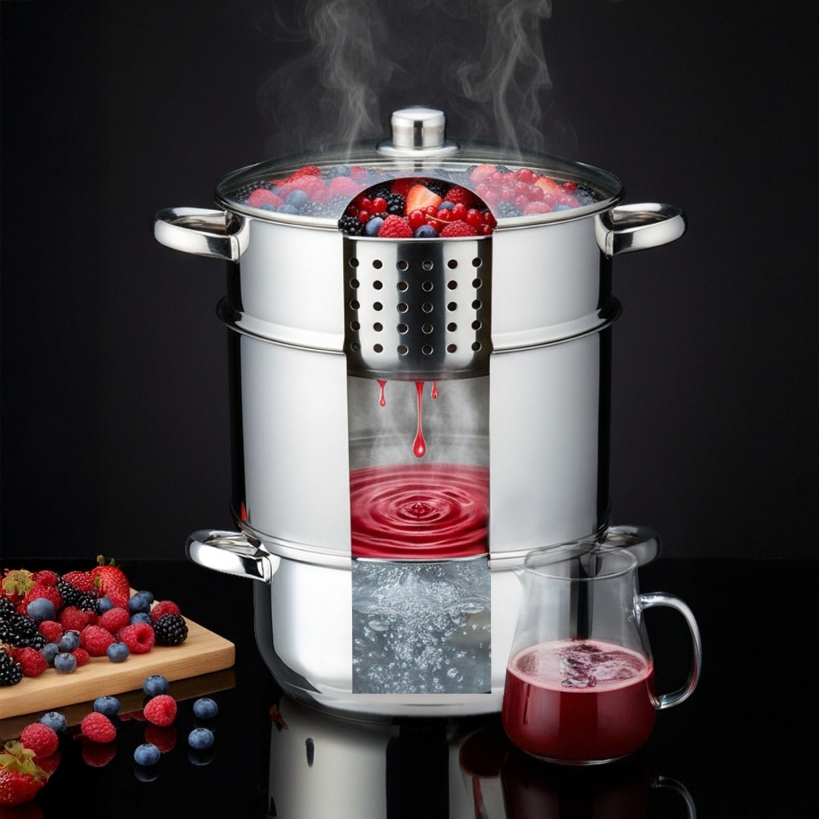 LARGE JUICER 8L STEAM JUICE POT INDUCTION GAS 26CM Capacity 8 l