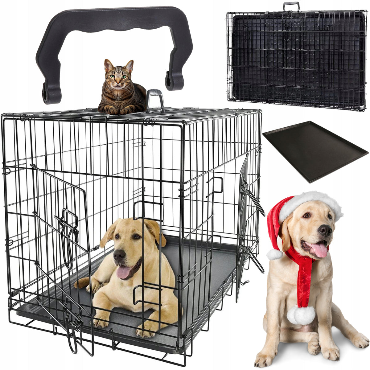 LARGE KENEL CAGE METAL DOG PLAYPEN TRANSPORTER 121x76cm BREED LARGE