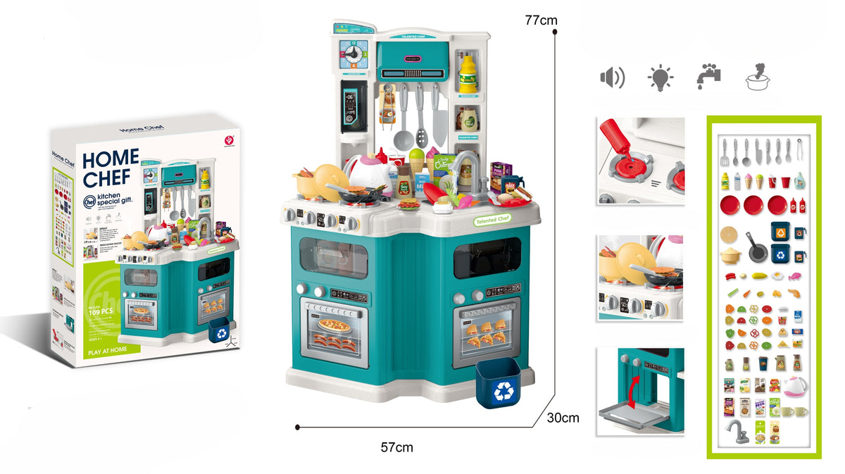 LARGE KITCHEN FOR CHILDREN EDUCATIONAL INTERACTIVE BLUE 109 EL.+4xAA 1,5V Brand BOUNN
