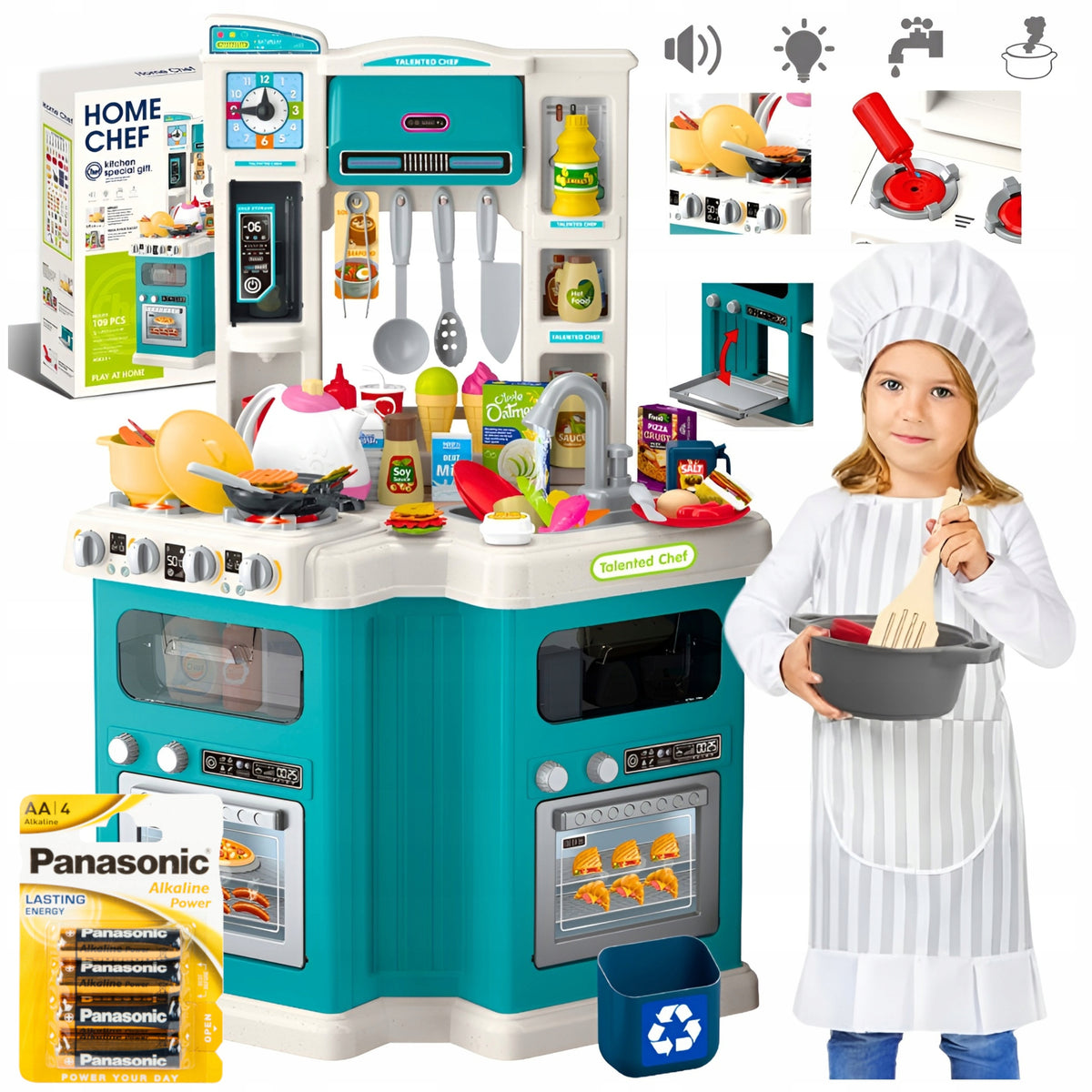 LARGE KITCHEN FOR CHILDREN EDUCATIONAL INTERACTIVE BLUE 109 EL.+4xAA 1,5V