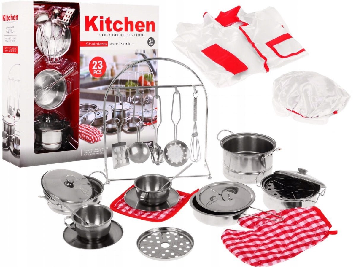 LARGE KITCHEN SET FOR CHILDREN, METAL POTS