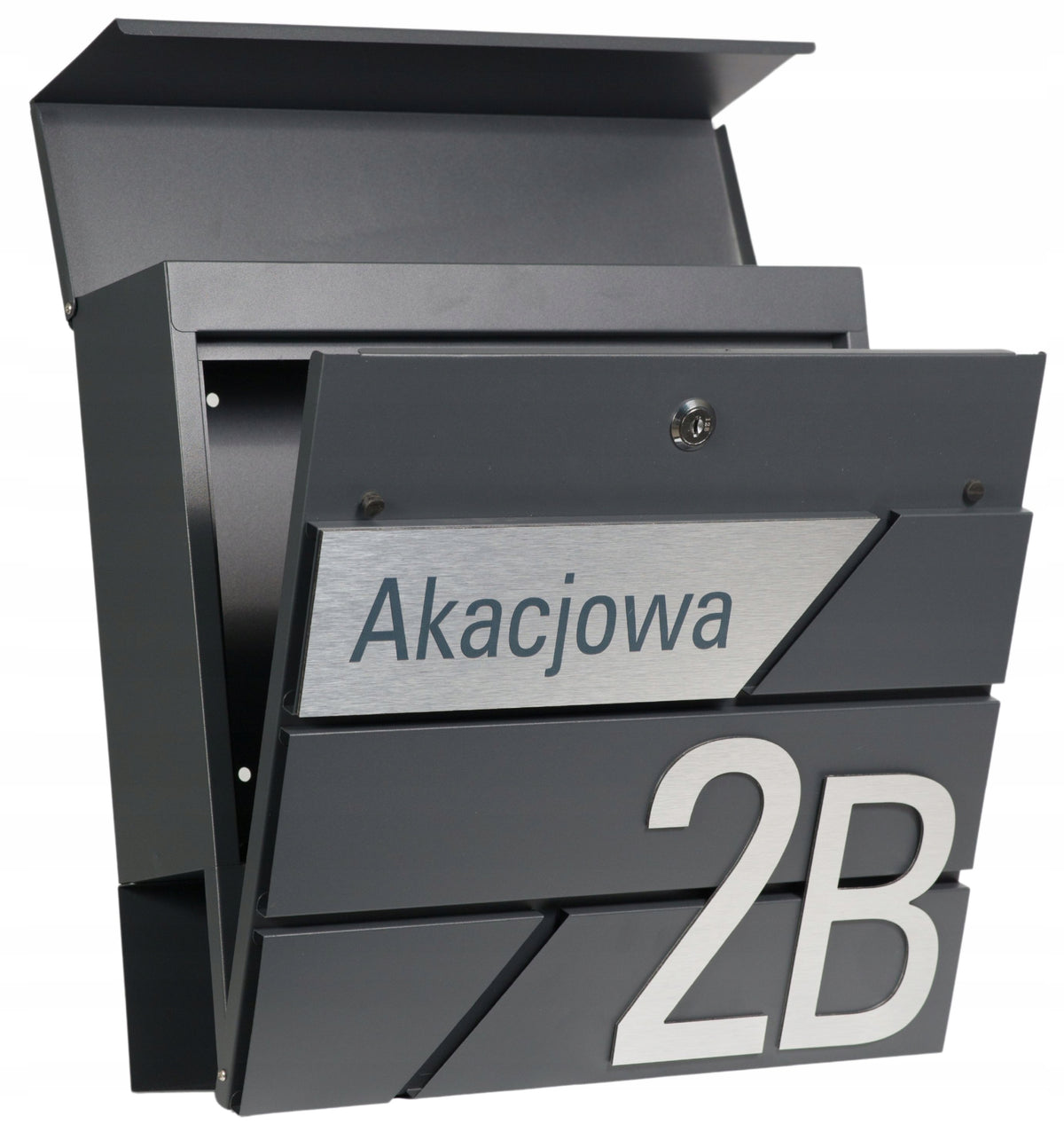 LARGE LETTERBOX WITH HOUSE NUMBER ANTHRACITE NEWSPAPER Packaging status original