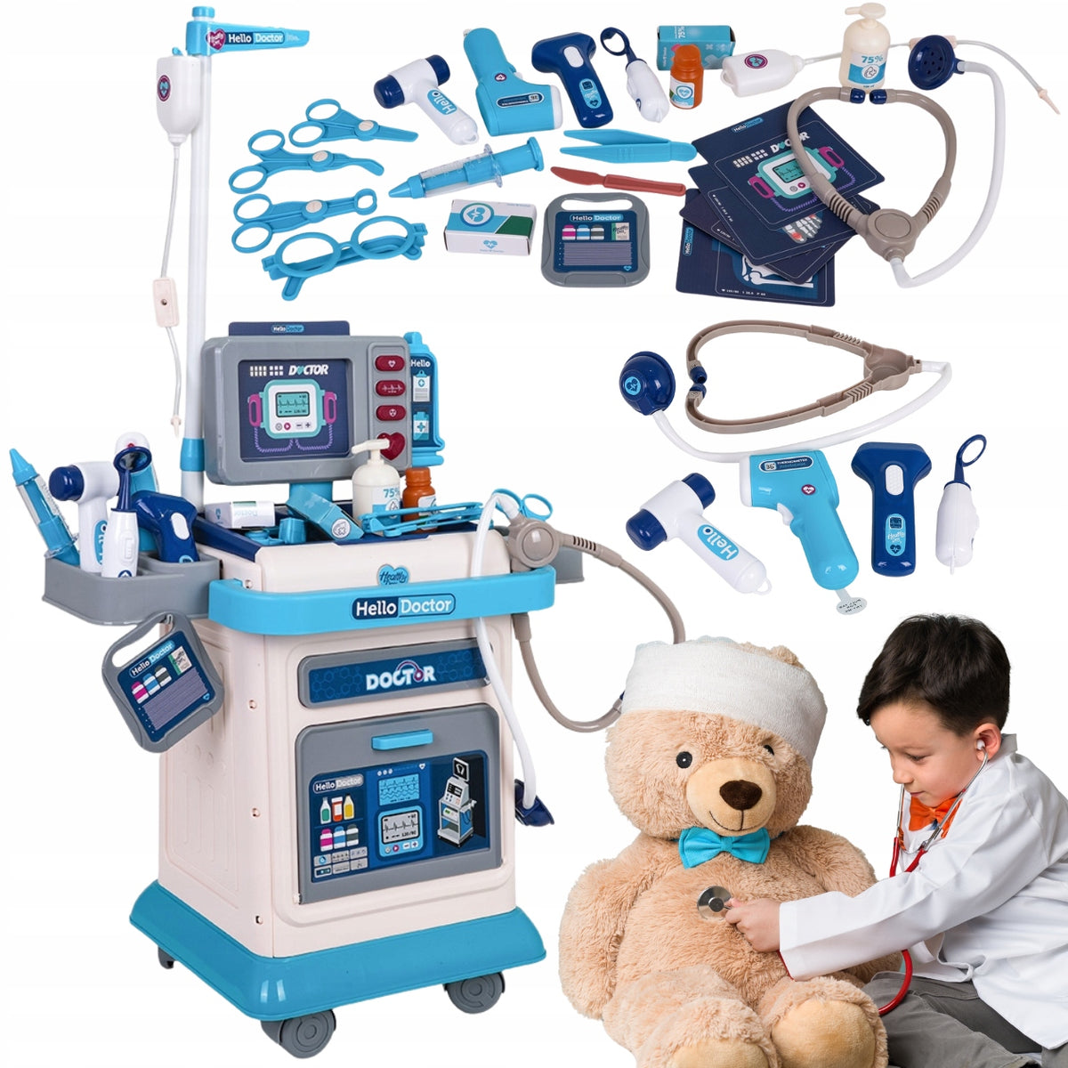 LARGE MEDICAL KIT FOR CHILDREN OF THE DOCTOR OF A SMALL DOCTOR + AKCESORIA 37 EL.