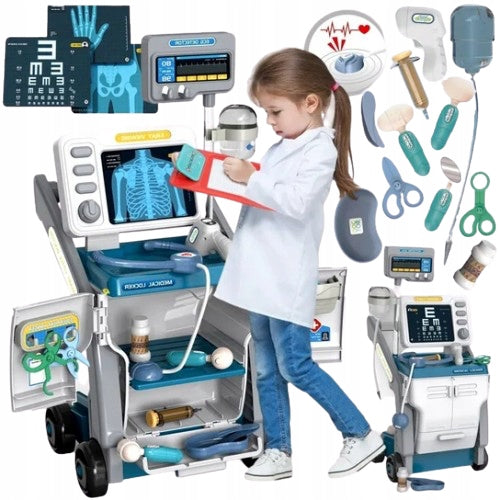 LARGE MEDICAL KIT TROLLEY EKG RTG RENTGEN XXL FUN IN DOCTOR 47 EL.