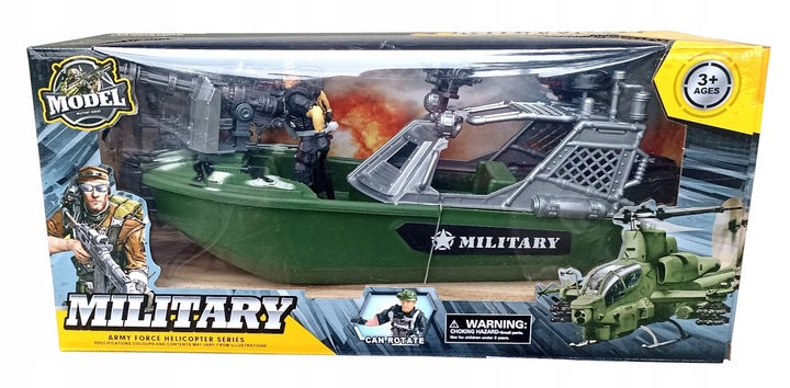 LARGE MILITARY BATTLE BOAT WITH CANNON + SOLDIER FIGURE Manufacturer code YB23WE