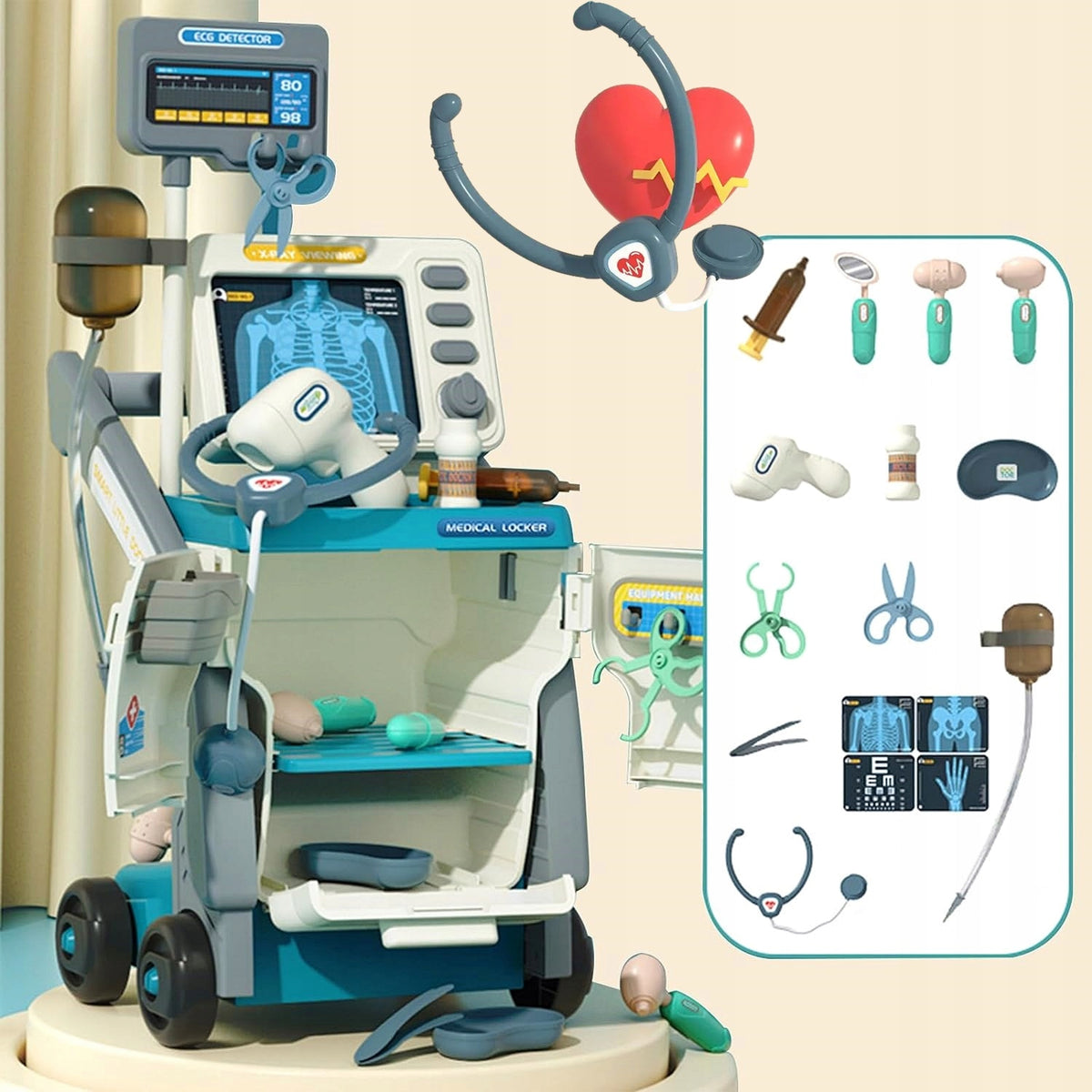 LARGE Medical Set STROLLER MEDICAL STATION Small Doctor Ultrasound X-ray Doctor XXL Packaging status original