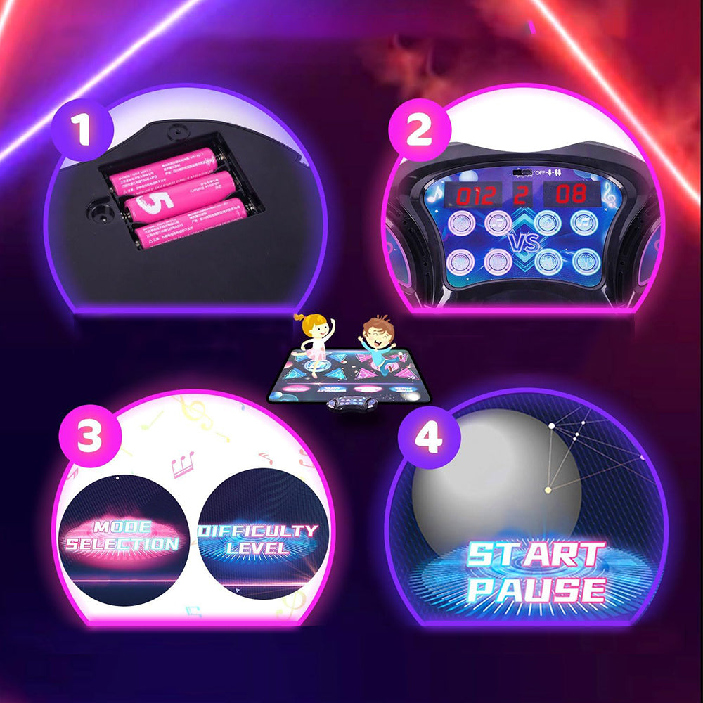 LARGE NON-SLIP DANCE MAT WITH 12 GAMES, 3 DIFFICULTY LEVELS 120x89CM Manufacturer code PODWÓJNA MATA DANCE TAŃCA