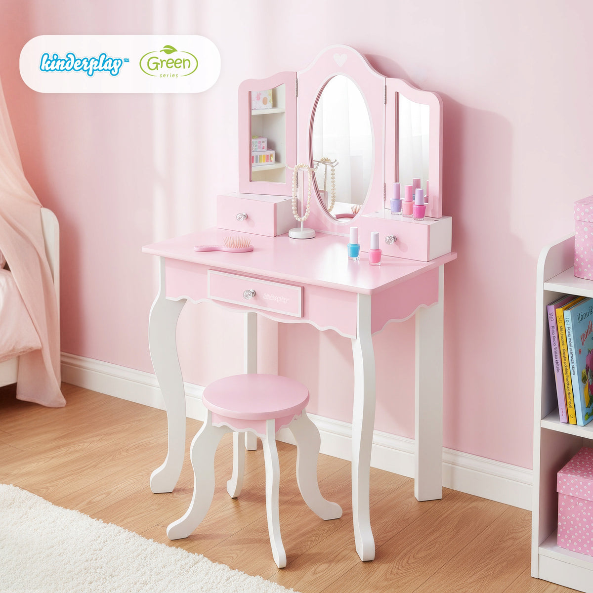 LARGE PINK WOODEN DRESSING TABLE FOR GIRLS CHILDREN KINDERPLAY STICKERS Packaging status original