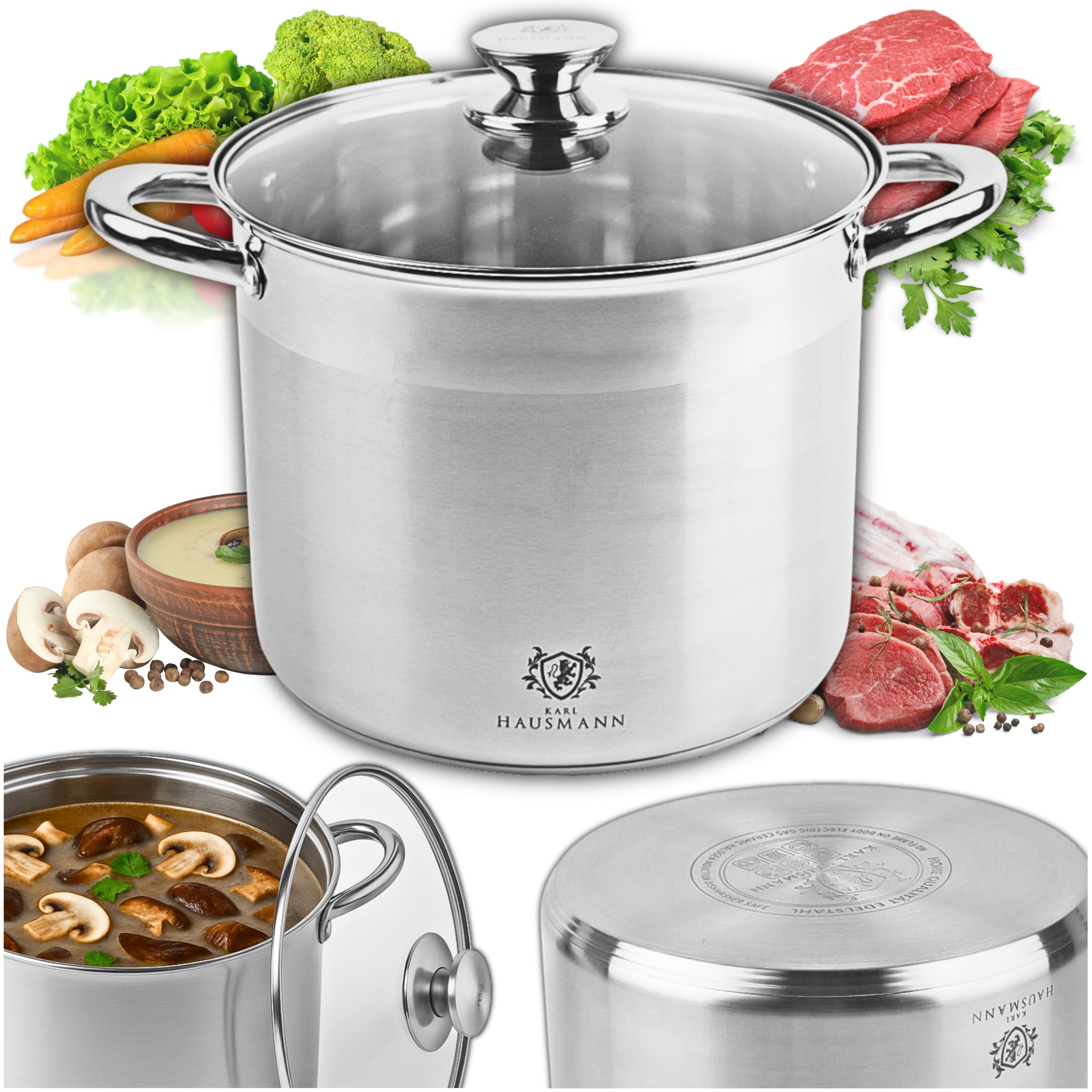 LARGE POT 19L INDUCTION GAS STEEL POT HIGH LID GASTRO SOLID