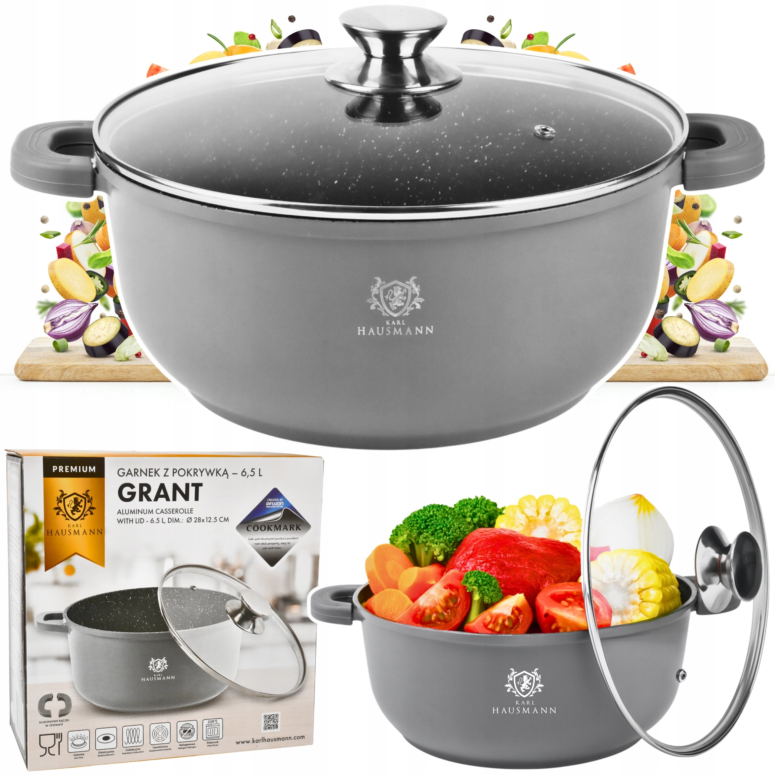 LARGE POT 6,5L INDUCTION GAS MARBLED POT FOR OVEN POTS
