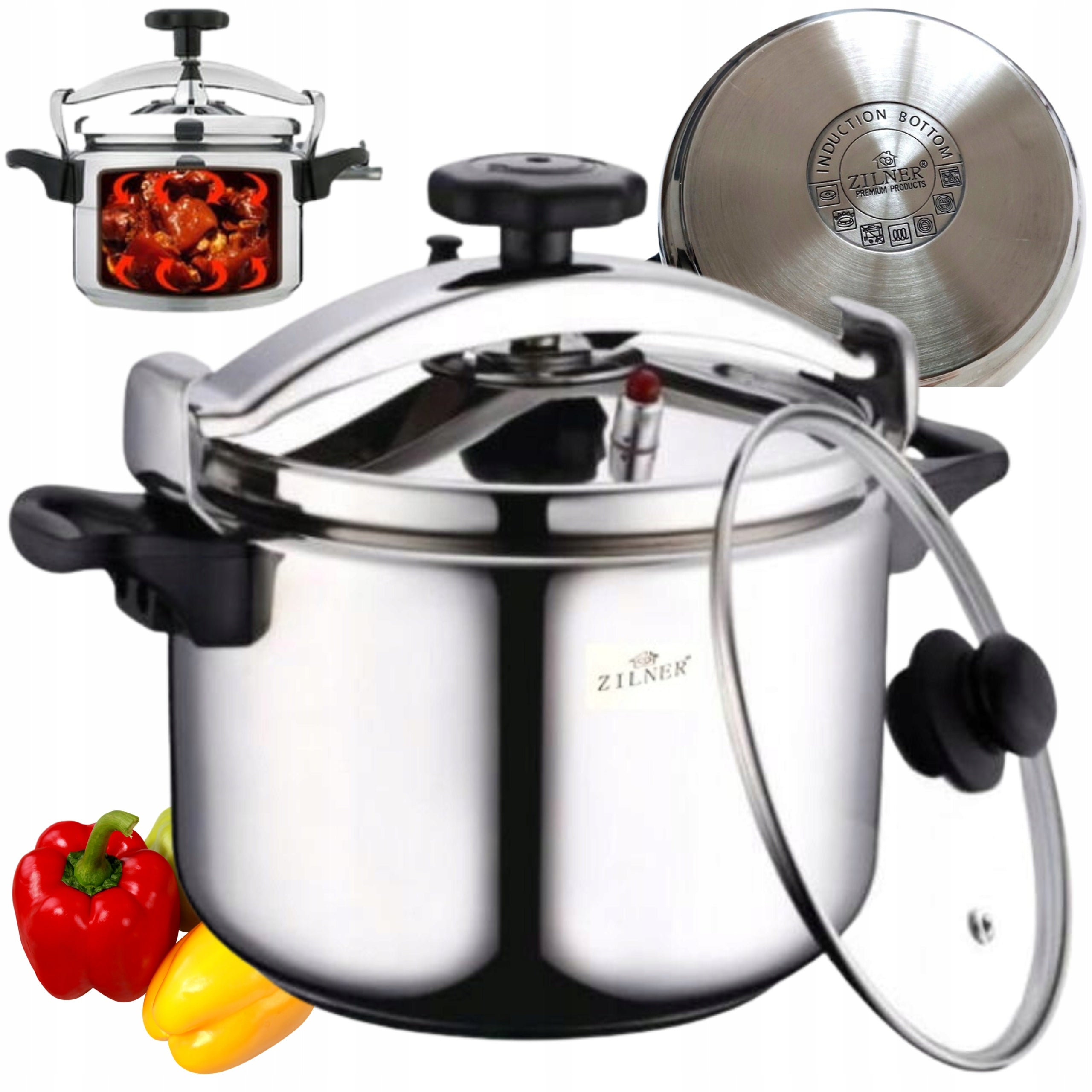 LARGE PRESSURE POT 11.0L PRESSURE COOKER 2in1 STEEL 18/10 NAZ GAS INDUCTION