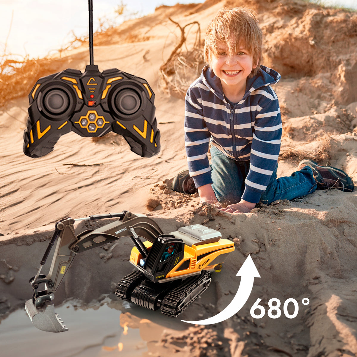 LARGE REMOTE CONTROLLED EXCAVATOR FOR CHILD ON REMOTE CONTROL LED CONSTRUCTION MACHINERY Manufacturer code KOPARKA