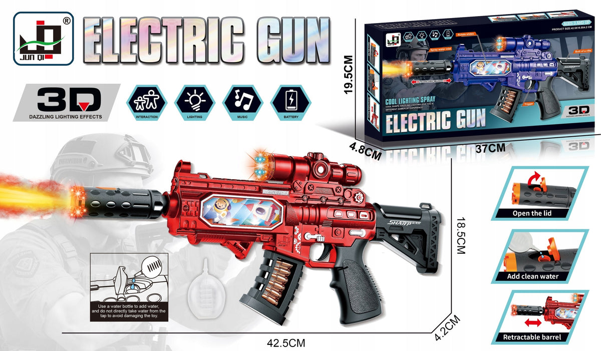 LARGE RIFLE GUN 42,5CM BATTERY OPERATED WITH STEAM LIGHT 3D SOUND GLOWING Packaging status original