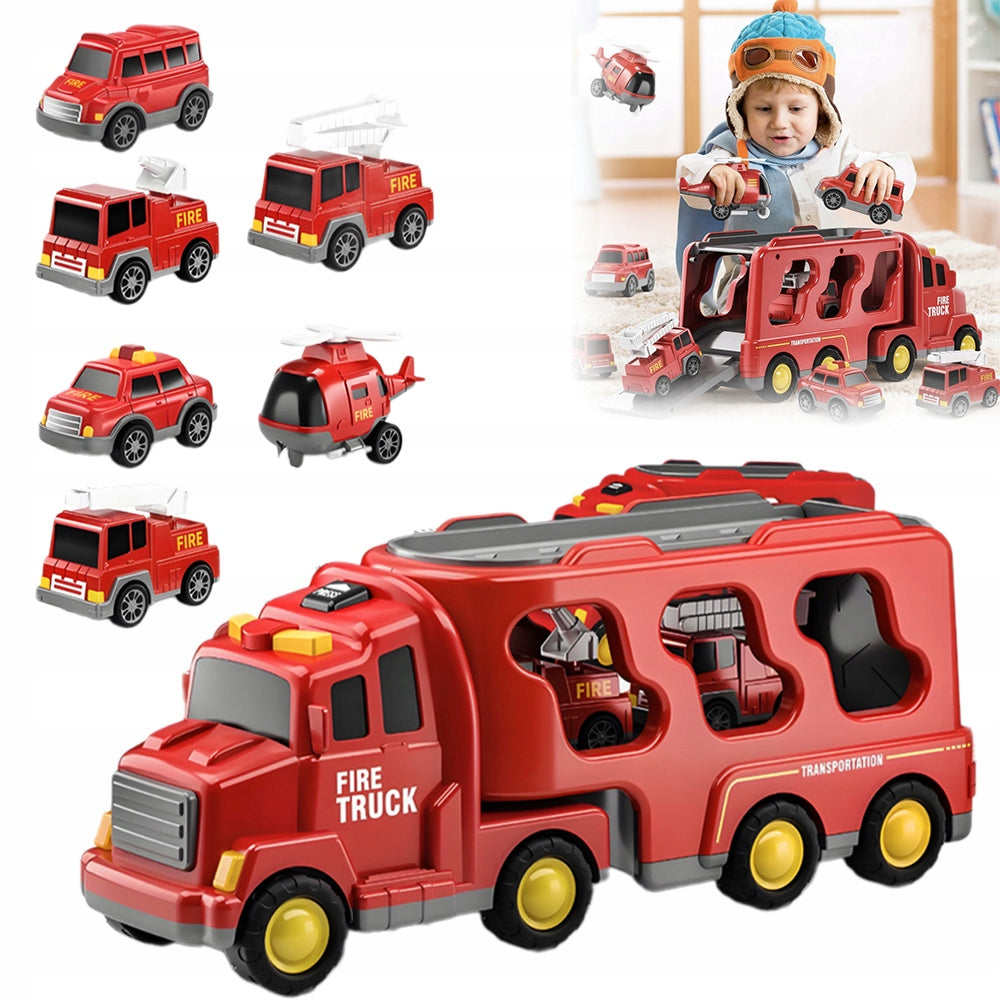 LARGE SET FIRE TRUCK TOW TRUCK SOUND LIGHT CAR TIR WOOPIE 7in1