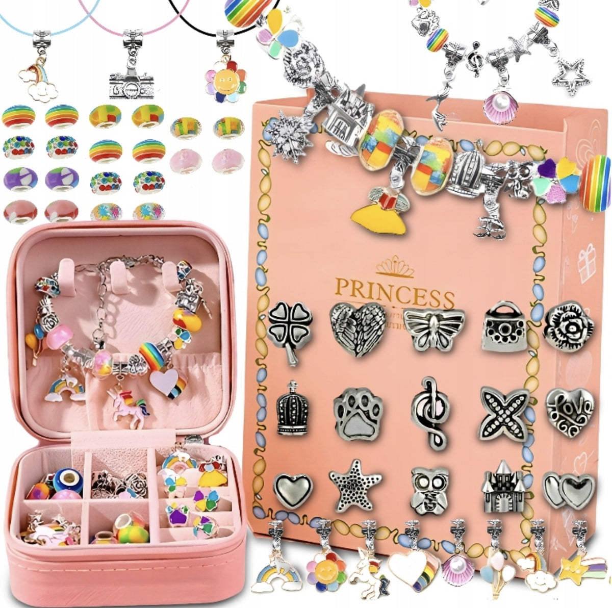 LARGE SET FOR MAKING BRACELETS AND NECKLACES CHARMS CASKET BEADS