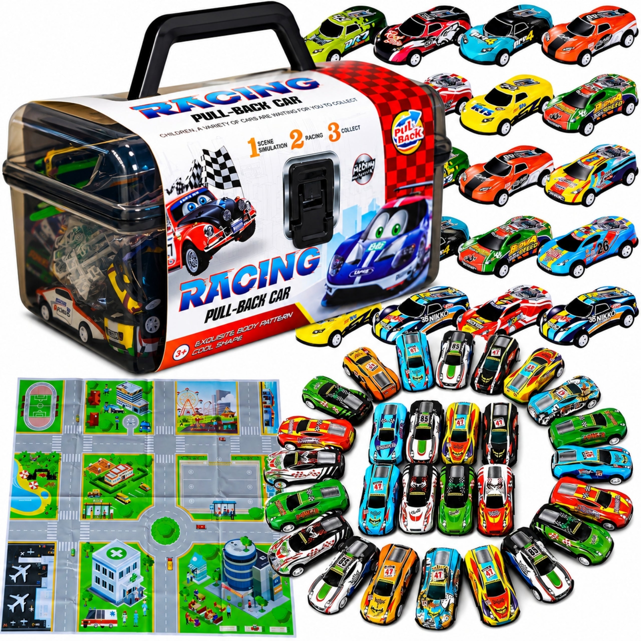LARGE SET OF CARS METAL RESORAKI CAR WITH DRIVE + ACCESSORIES