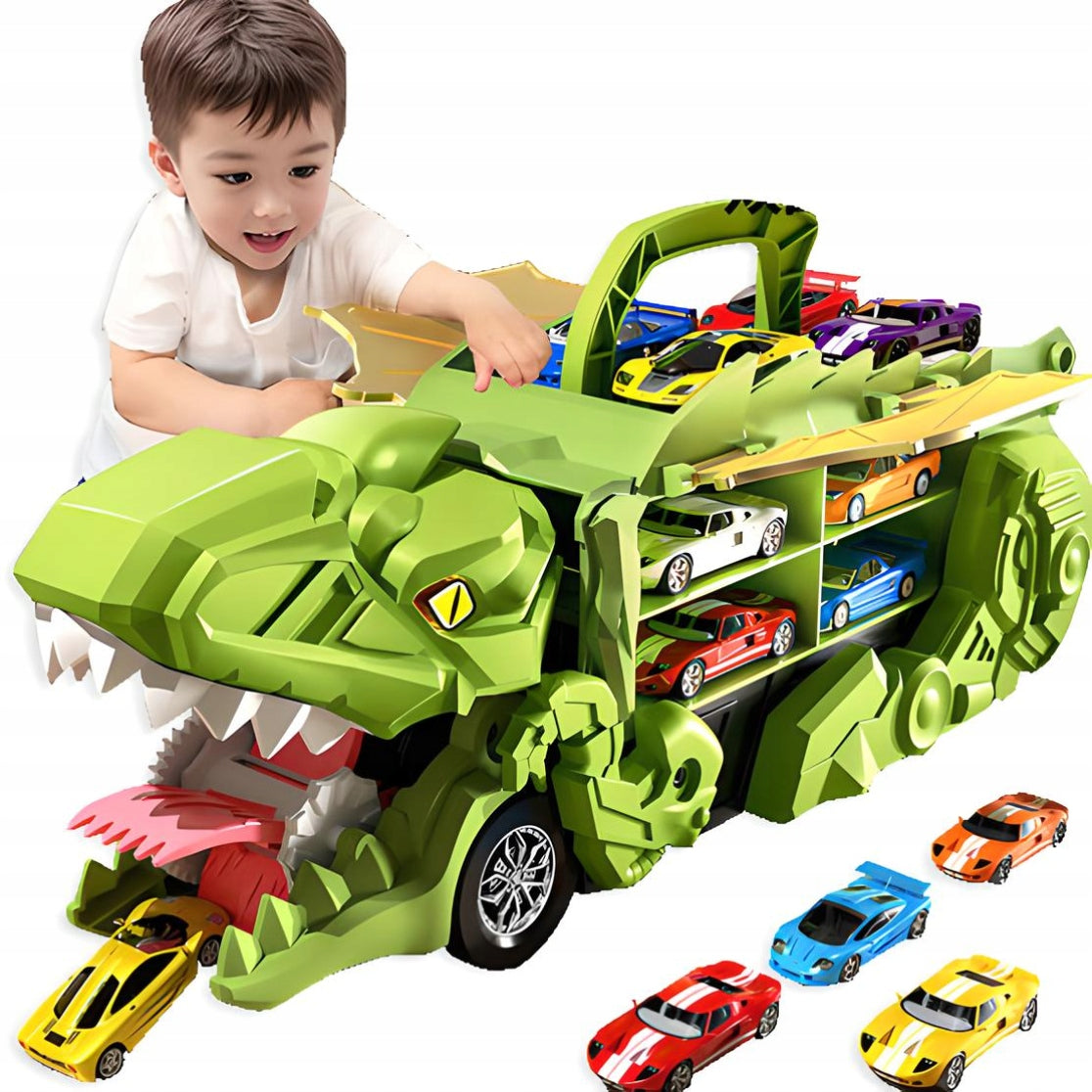 LARGE SET OF CARS dinosaur IN SUITCASE CAR SLIDE + 12 SPRINGS EAN (GTIN) 5905378753655