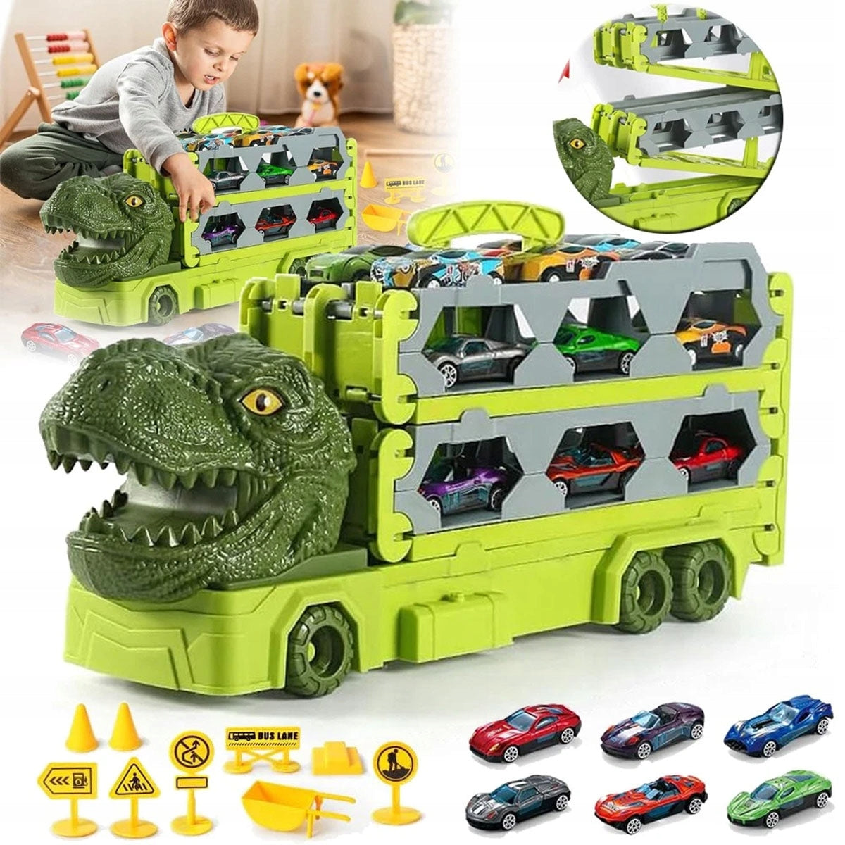LARGE SET OF CARS dinosaur IN SUITCASE CAR TOR 1.7M + 6 SPRINGS Packaging status original