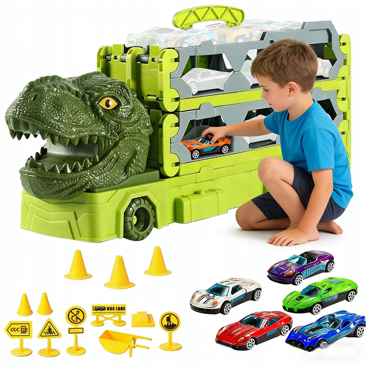 LARGE SET OF CARS dinosaur IN SUITCASE CAR TOR 1.7M + 6 SPRINGS