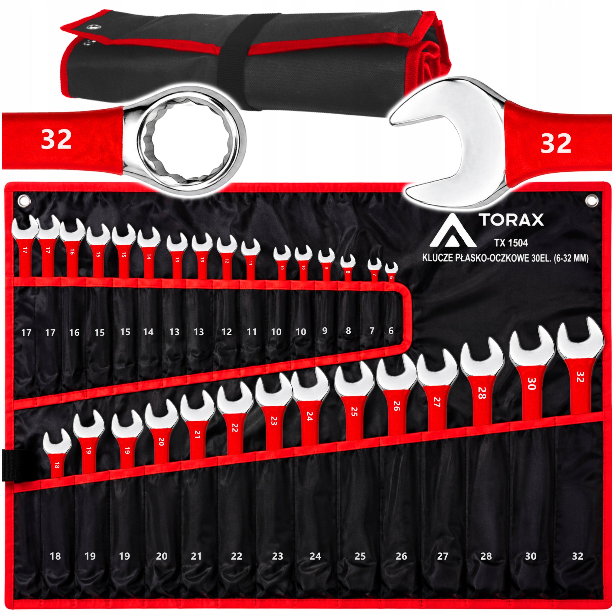 LARGE SET OF FLAT-EYE WRENCHES 30el CRV 6-32mm RUBBER FLAT MAT