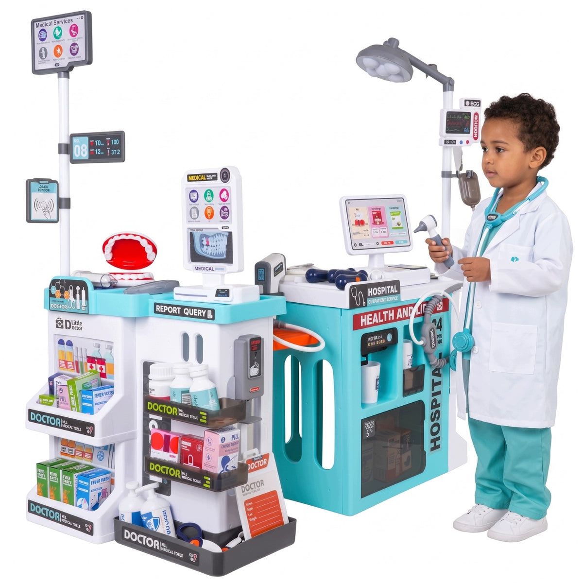LARGE SET OF SMALL DOCTOR FOR CHILDREN MEDICAL + ACCESSORIES 77 EL. Packaging status original