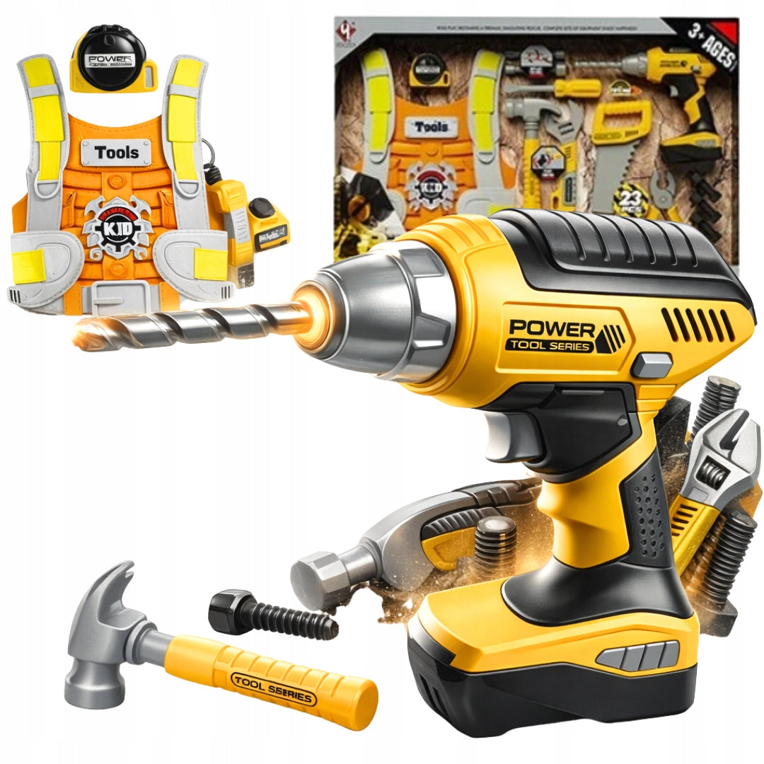 LARGE SET OF TOOLS FOR CHILDREN SMALL DIY DRILL HAMMER SAW XL Packaging status original