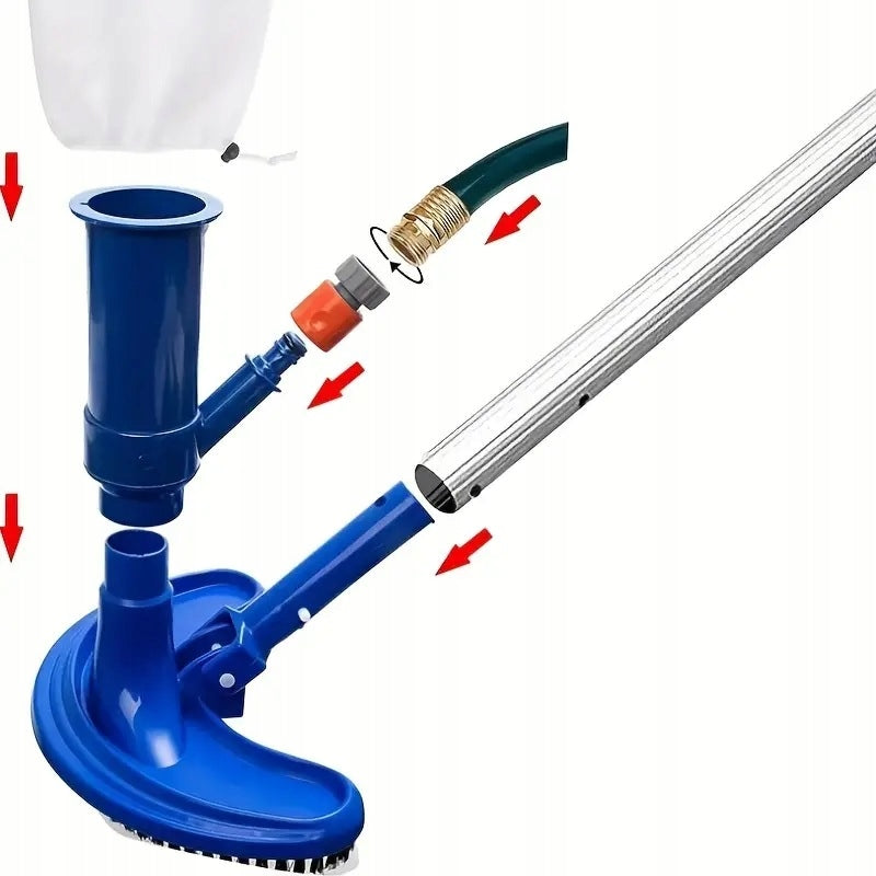 LARGE SET POOL BOTTOM CLEANING VACUUM CLEANER TELESCOPIC STICK MESH 4in1
