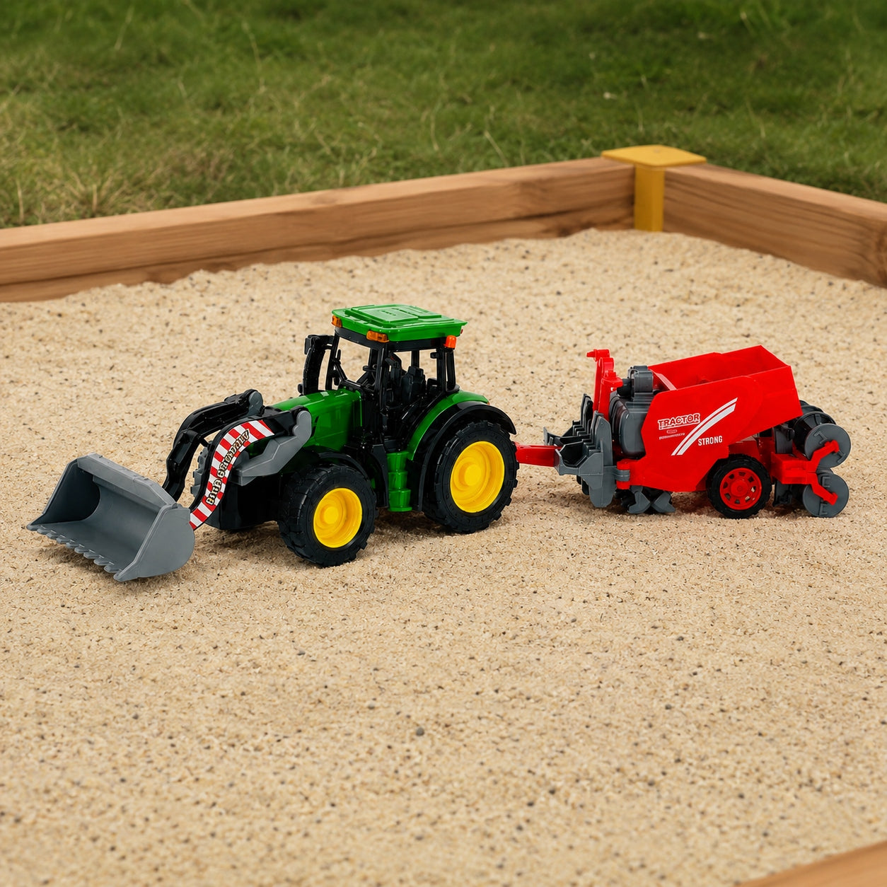 LARGE SET TRACTOR WITH MACHINE 48CM FRICTION DRIVE FARM Packaging status original