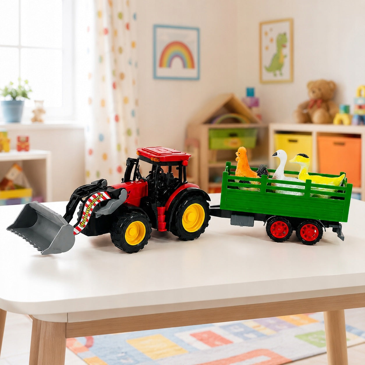 LARGE SET TRACTOR WITH TRAILER AND ANIMALS 47CM FARM Brand no brand