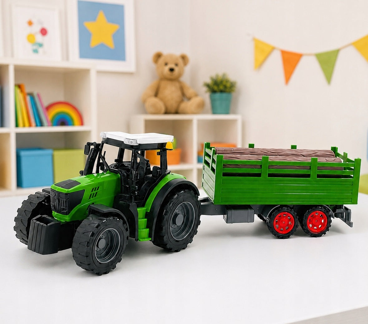 LARGE SET TRACTOR WITH TRAILER AND WOOD 38CM FARM Brand no brand