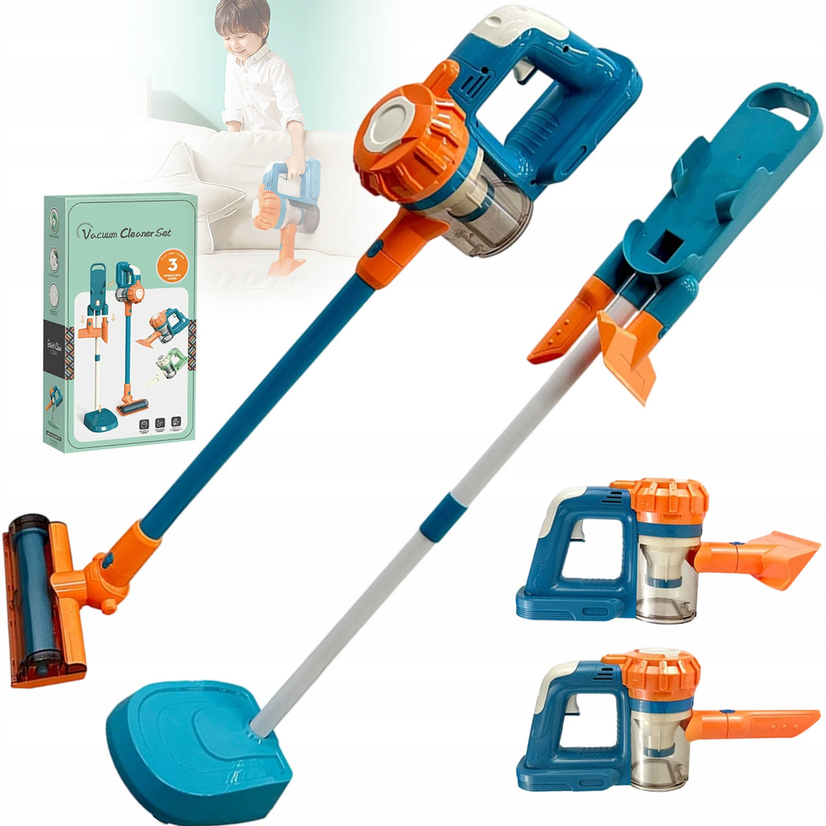 LARGE SET UPRIGHT VACUUM CLEANER 3IN1 EDUCATIONAL TOY WITH SOUND AND BALLS