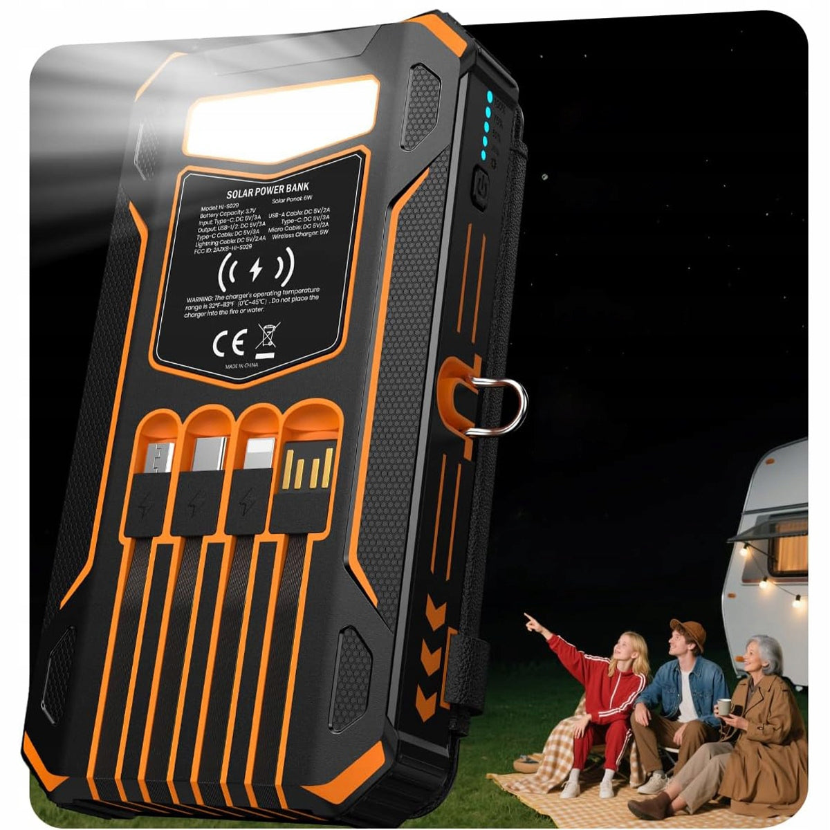 LARGE SOLAR POWERBANK WATERPROOF POWERFUL FLASHLIGHT 27000mAh NEW 2026 Battery capacity 27000 mAh