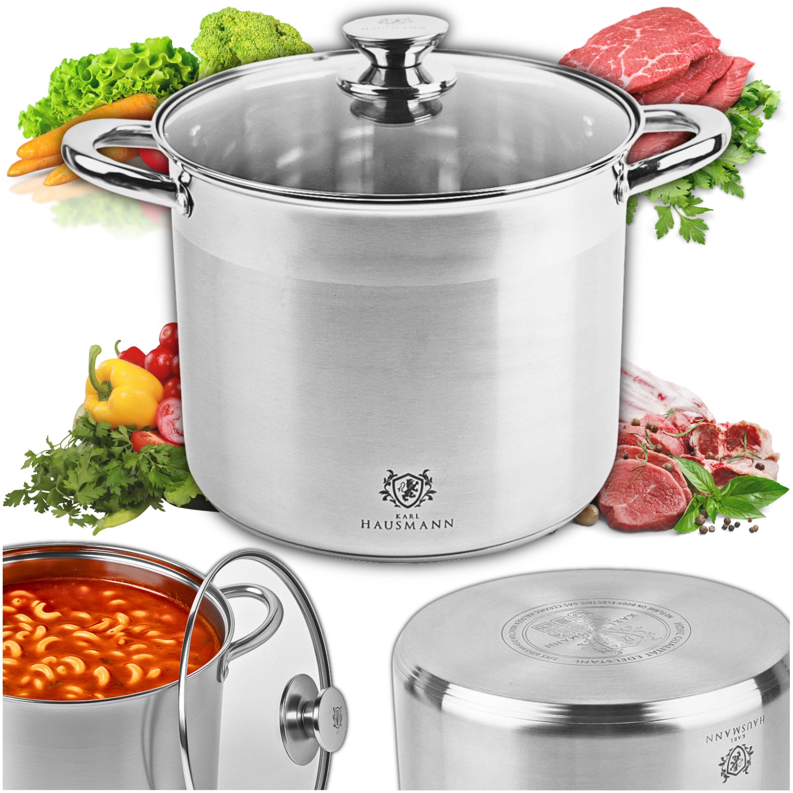 LARGE STAINLESS STEEL POT 11,1L 18/0 INDUCTION GAS POTS SOLID