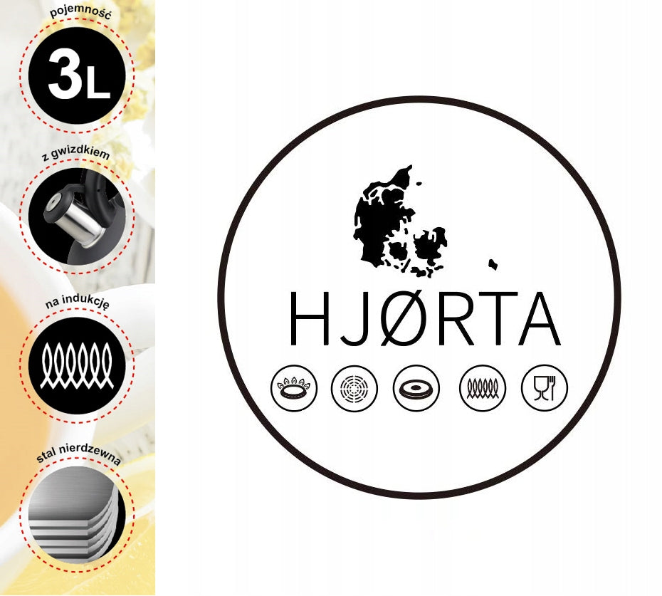 LARGE STEEL KETTLE WITH A WHISTLE, WHITE, GAS INDUCTION, 3L Hjorta Karat Packaging status original