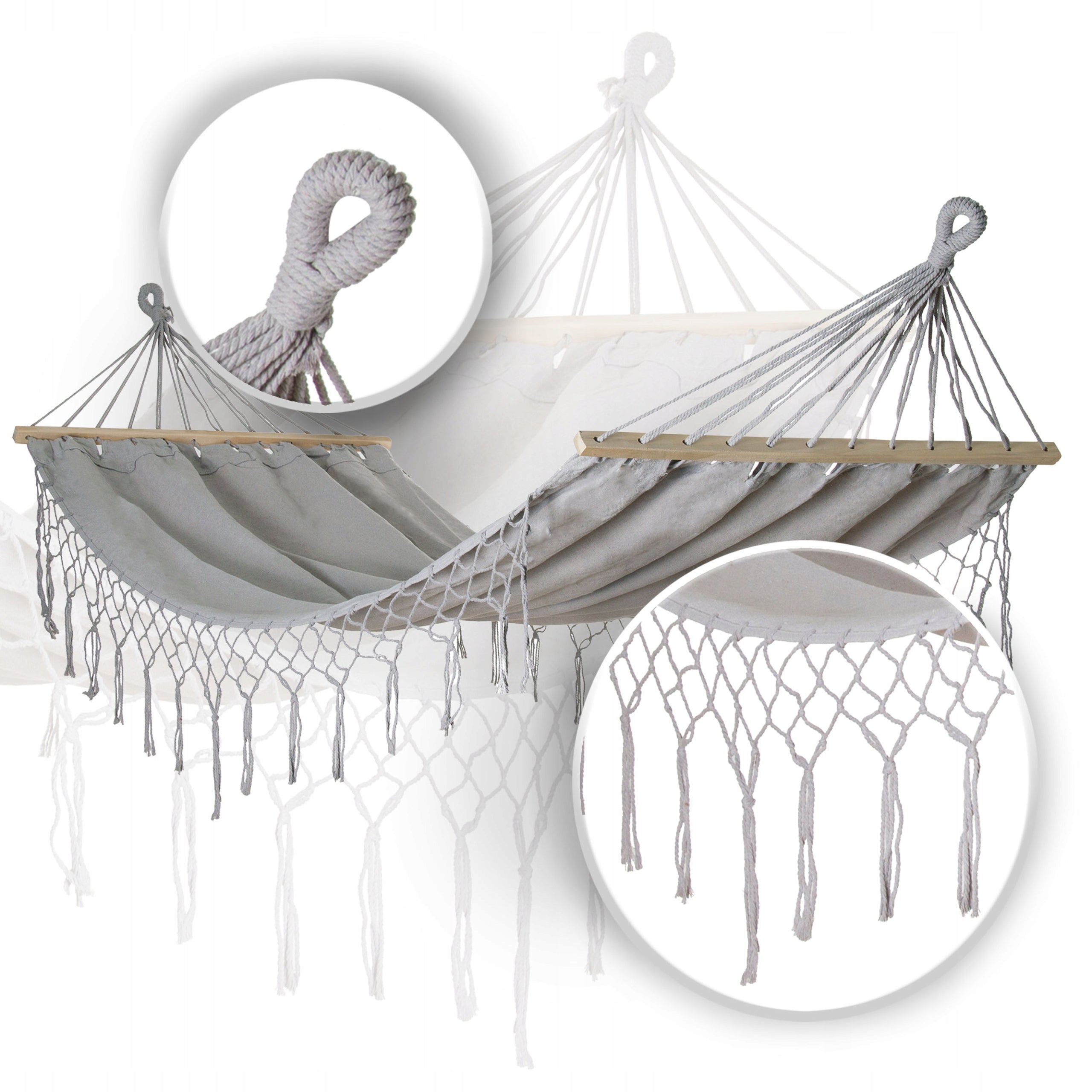 LARGE STRONG DURABLE GARDEN HAMMOCK BOHO SWING MILOS 2 200x100 GREY Manufacturer Kontrast