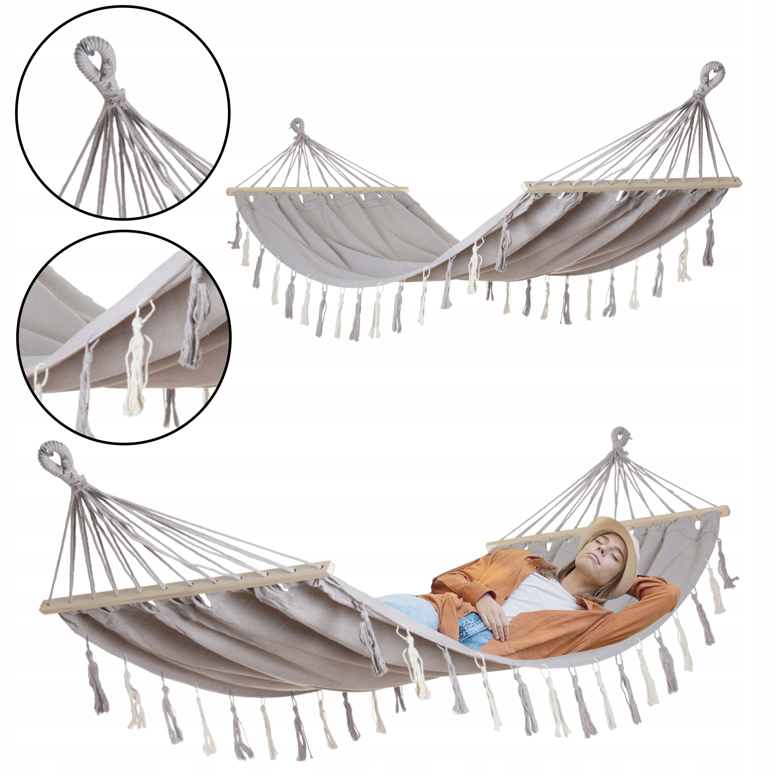 LARGE STRONG DURABLE GARDEN HAMMOCK BOHO SWING MILOS 4 200x100 GREY Manufacturer code 5.02.212191