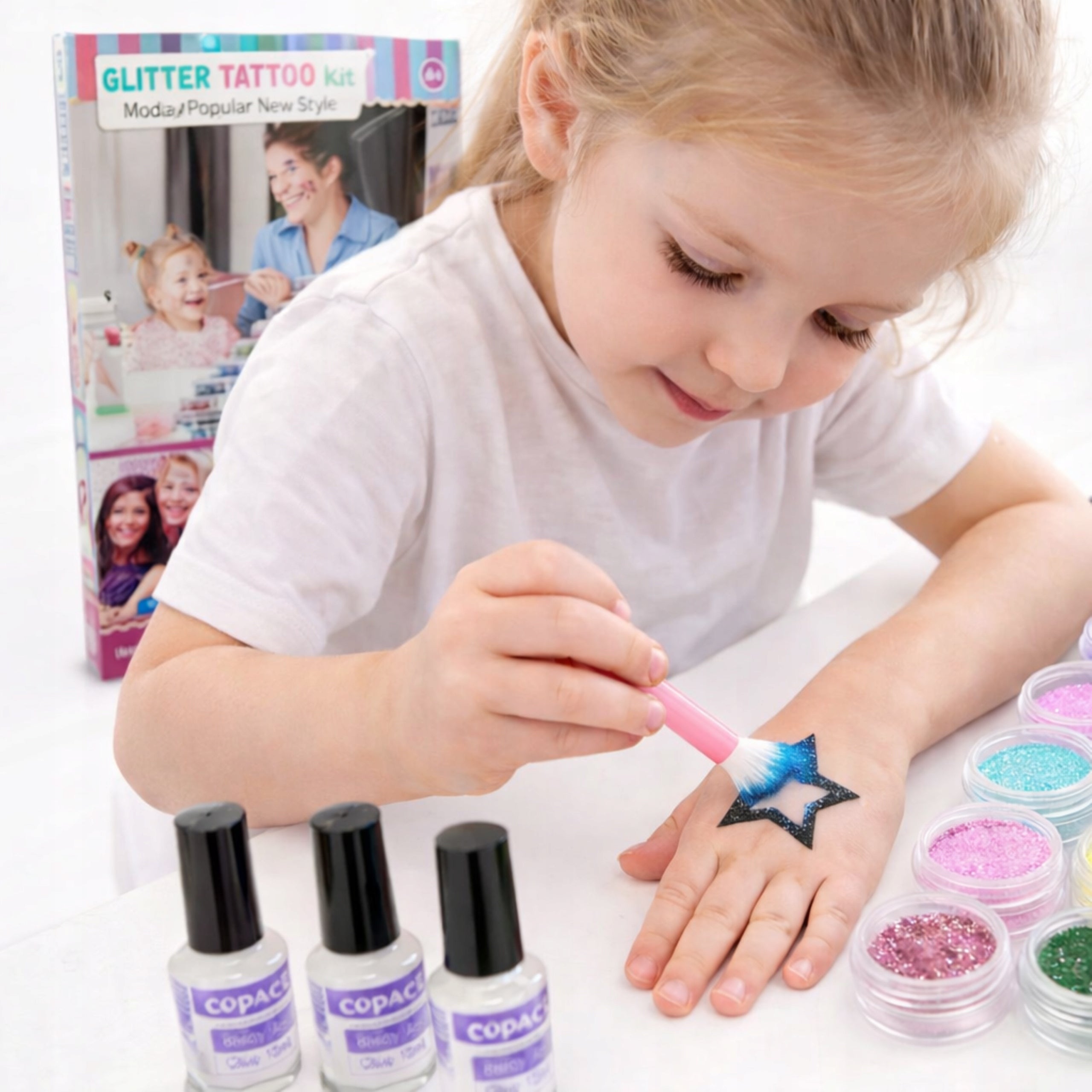 LARGE TATTOO MAKING KIT TEMPLATES GLITTER TATTOOS WASHABLE GLITTERS Manufacturer code XC125DROBIAZGARNIA