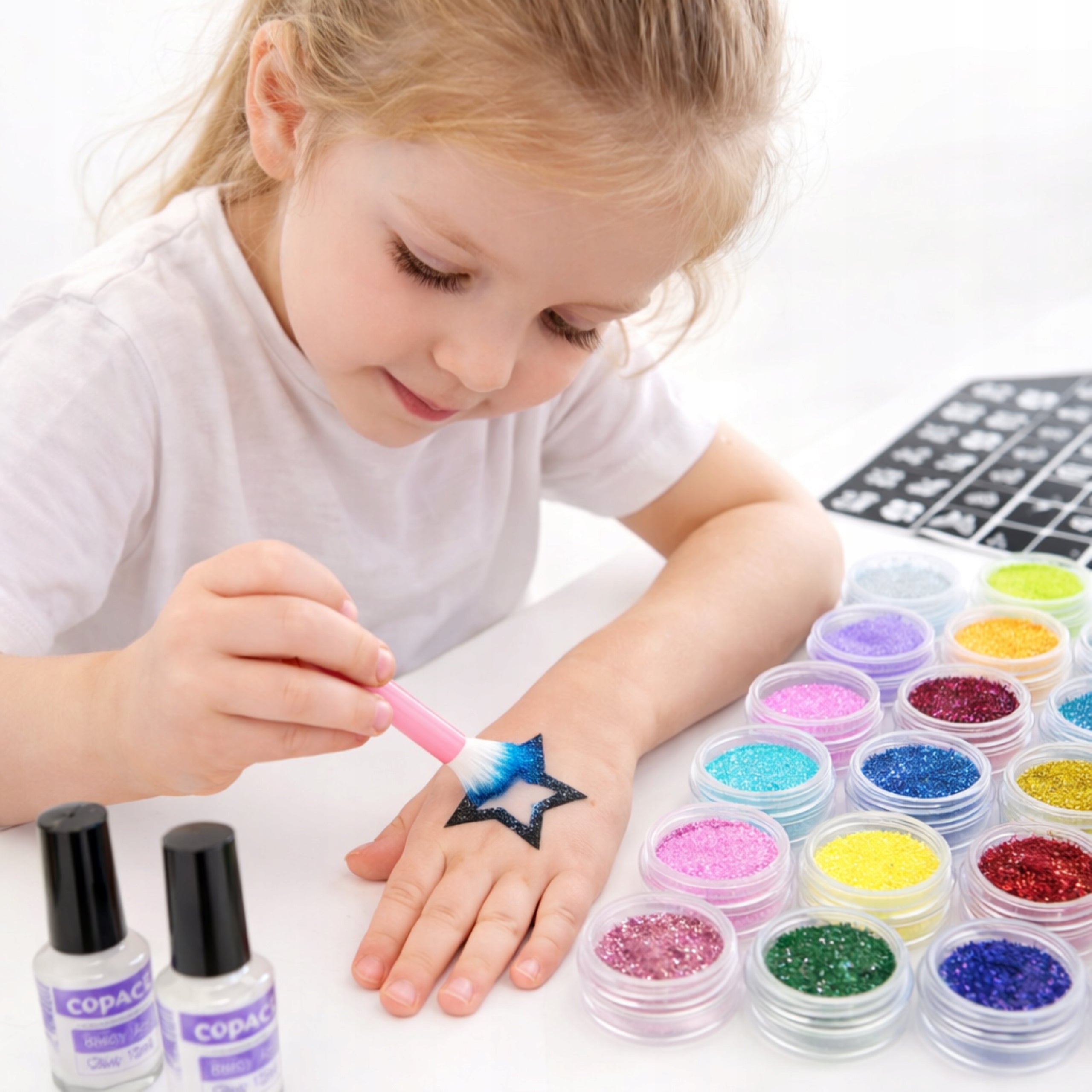 LARGE TATTOO MAKING KIT TEMPLATES GLITTER TATTOOS WASHABLE GLITTERS Packaging status original