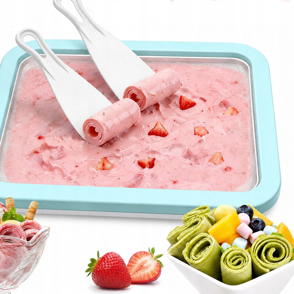 LARGE THAI ICE CREAM MAKER 26 x 21cm FREEZING TRAY 2 SPATULAS