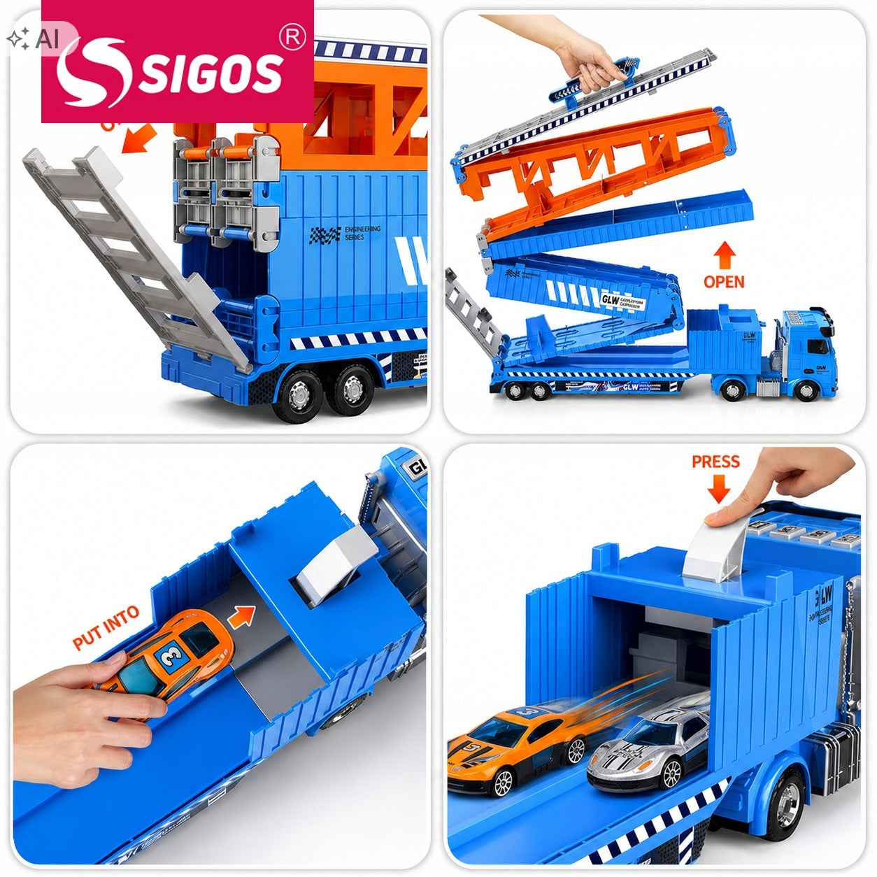 LARGE TIR RACE TRACK 2M LAUNCHER PARKING + 8 METAL CARS RESORAKI Packaging status original